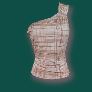 Shadow One Shoulder Top Large Vintage Pink Brown Gingham Y2K